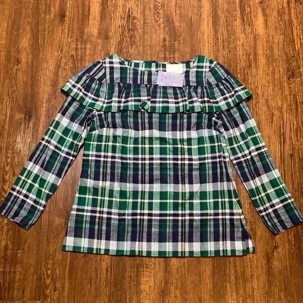 Sail to Sable Tartan Plaid Blouse Long Sleeve Size M Cottagecore Poetcore NWT